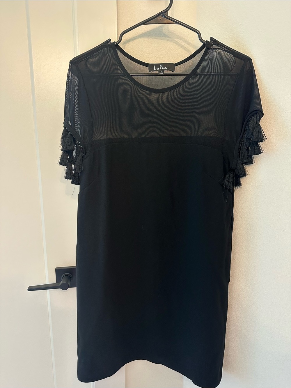 Lulu's Black Mesh Dress with Tassel Trim Sleeves